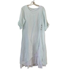Made In ITALY Womens Light Green Asymmetrical Dress 100% Linen Lagenlook